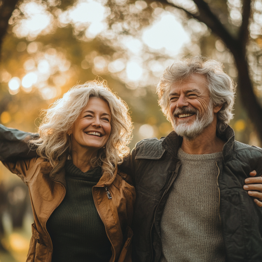 Щаслива літня пара активно відпочиває в парку