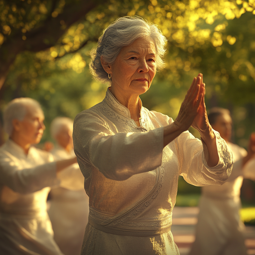 Літні люди практикують Тай-чі в парку